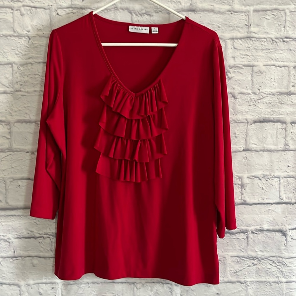 Susan Graver red blouse Sz L